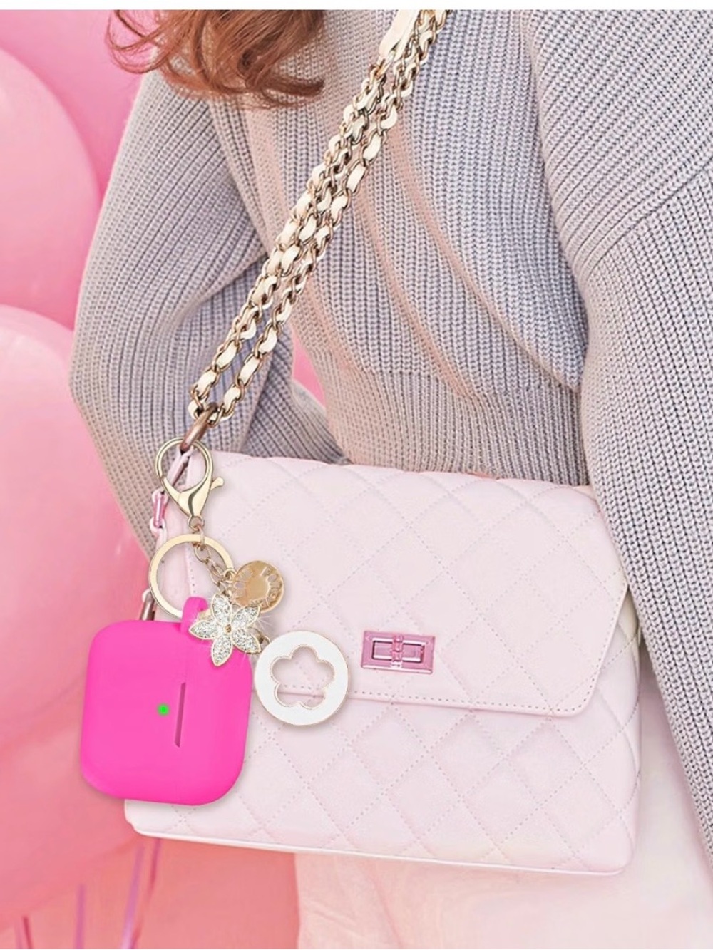 Pink Floral Charm Keychain Accessory - Picture 5 of 6